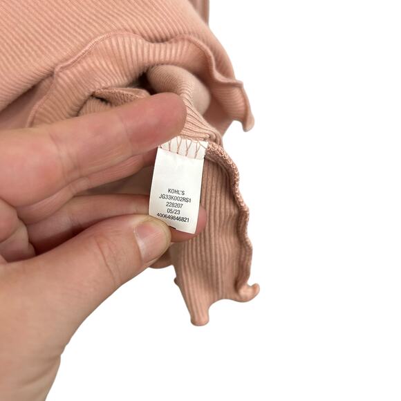 Coquette Soft Girl Ribbed Lettuce Hem Mock Neck Top Dusty Rose Size XL - Picture 6 of 6